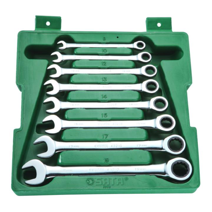 Image of 8 Pc. 12 Point Metric Combination Ratcheting Wrench Set - SATA