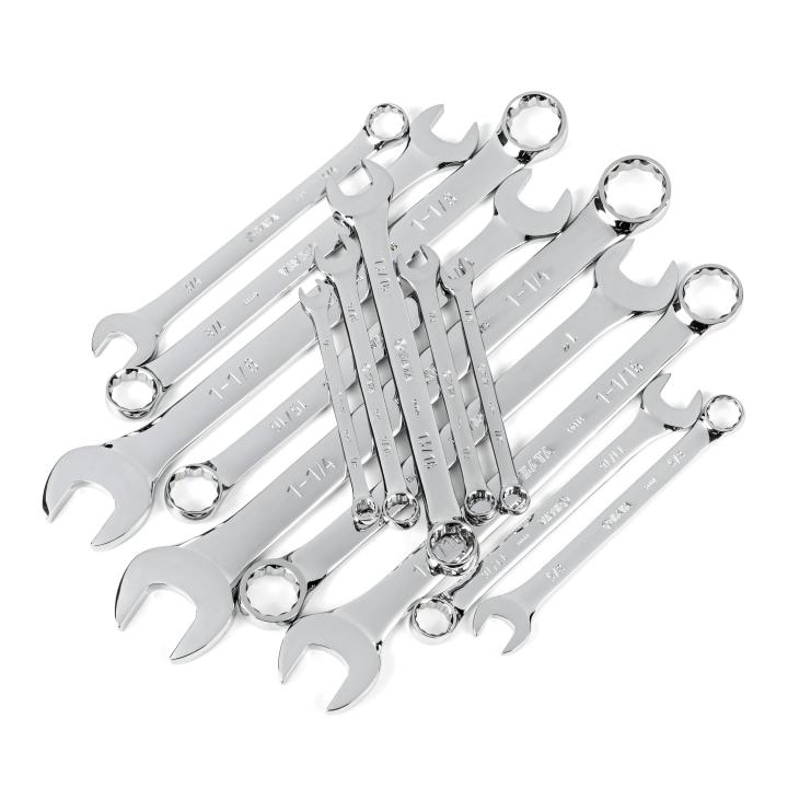Image of 14 Pc. 12 Point SAE Full Polish Combination Wrench Set - SATA