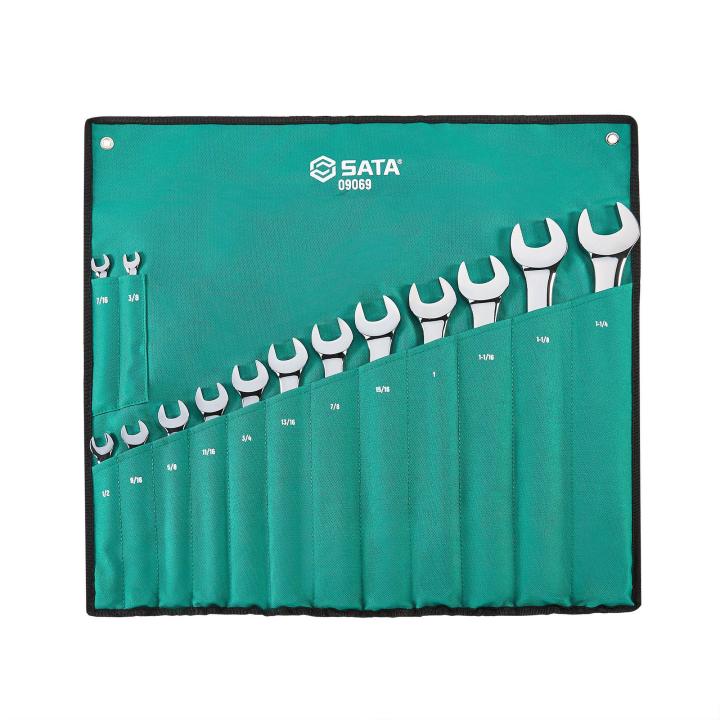 Image of 14 Pc. 12 Point SAE Full Polish Combination Wrench Set - SATA